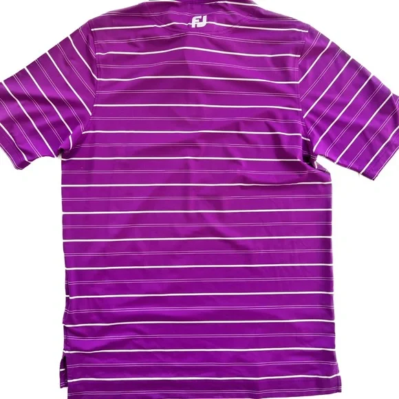 Footjoy Bright Violet Golf Striped Polo Short Sleeve 3 Button Collar Size M - Picture 3 of 5